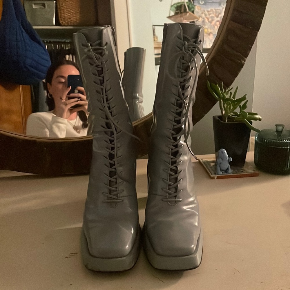 Jeffrey Campbell Lace Up Boots (Testino in Dusty Blue)